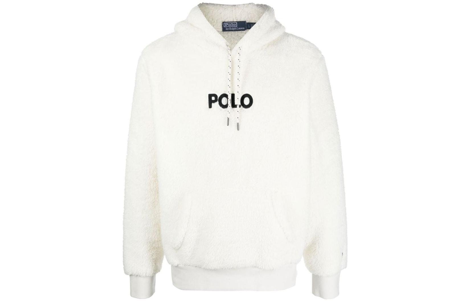 Ralph Lauren FW22 Logo Embroidered Fleece Hoodie White 710881757002