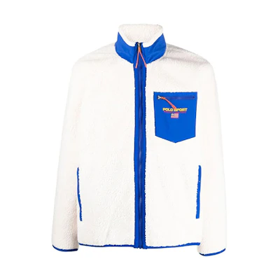 Ralph Lauren FW22 Logo Embroidered Shearling Zip-Up Jacket White Menswear 710880626-003