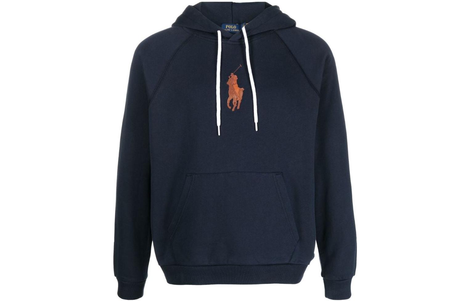 Ralph Lauren FW22 Logo Print Drawstring Hoodie Navy Blue - 211873053-002