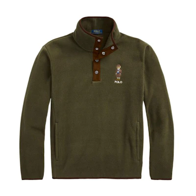 Ralph Lauren FW22 Military Green Bear Embroidered Button-Up Sweatshirt MNPOKNI16822245-301