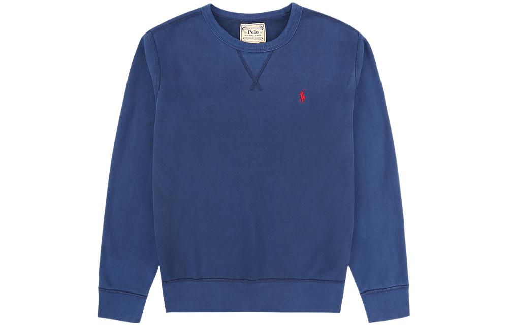 Ralph Lauren FW22 Navy Blue Crewneck Sweatshirt with Logo Embroidery Men MNPOKNI16820393
