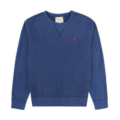 Ralph Lauren FW22 Navy Blue Crewneck Sweatshirt with Logo Embroidery Men MNPOKNI16820393
