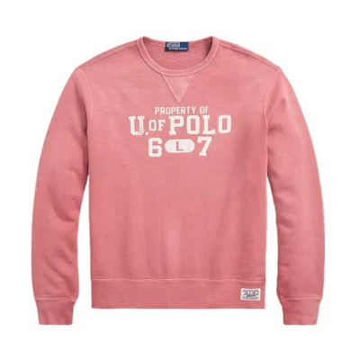 Ralph Lauren FW22 Pink Logo Crewneck Loose Fit Long Sleeve Sweatshirt Mens MNPOKNI16822288-600