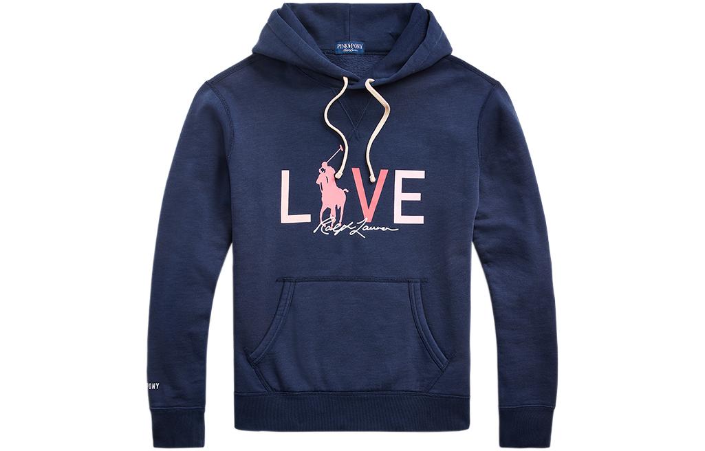 Ralph Lauren FW22 Pink Pony Logo Print Navy Blue Hoodie Casual Wear MNPOKNI16820944-410