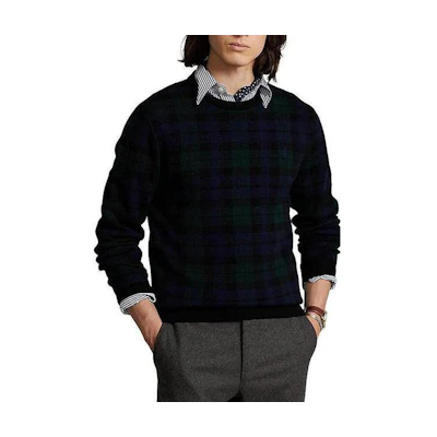 Ralph Lauren FW22 Plaid Crewneck Pullover Sweatshirt Men’s Navy Blue 710878845-001