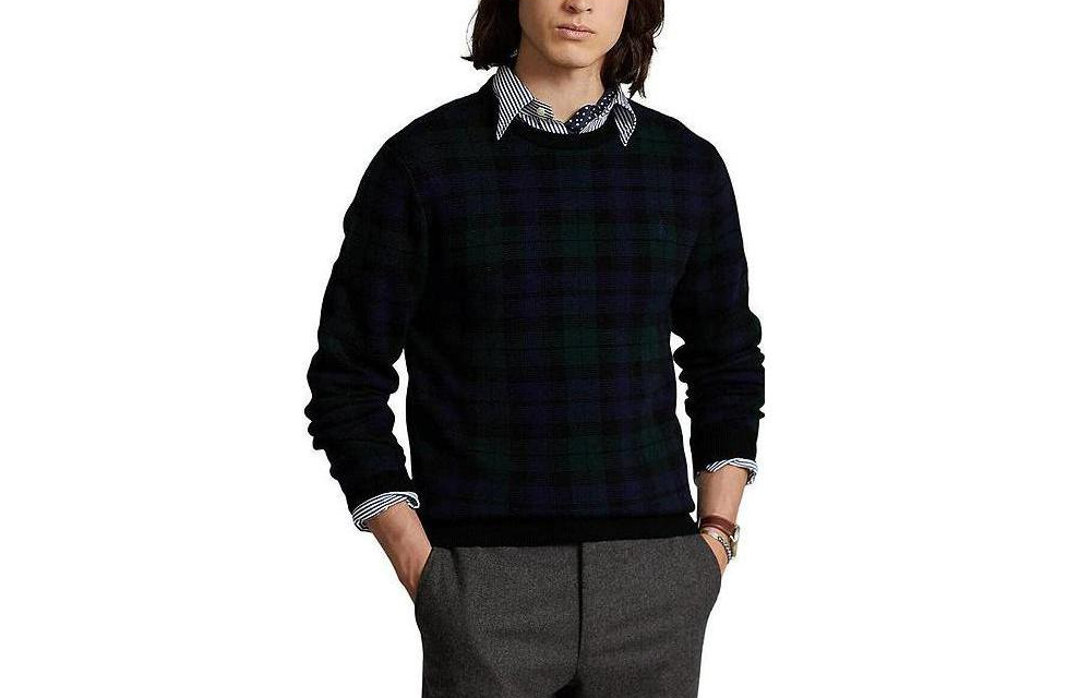 Ralph Lauren FW22 Plaid Crewneck Pullover Sweatshirt Men’s Navy Blue 710878845-001 圖 2