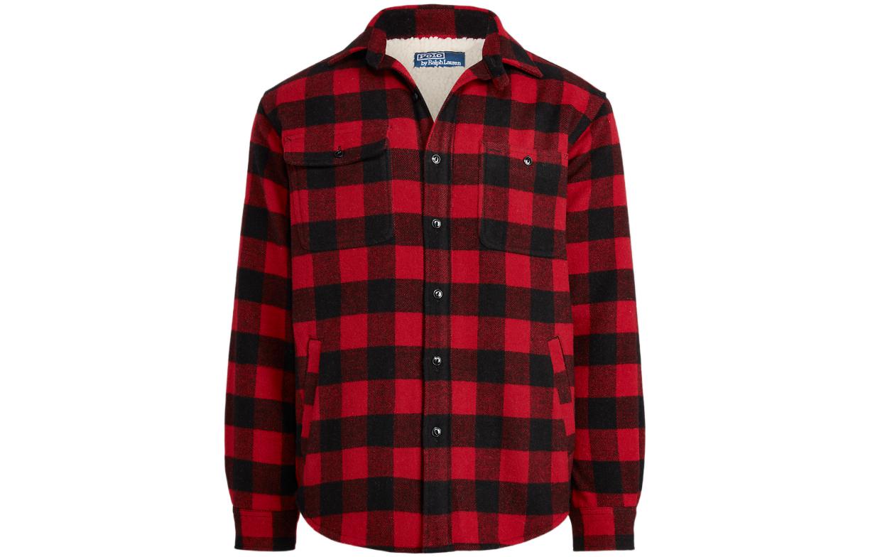 Ralph Lauren FW22 Plaid Single-Breasted Shirt Jacket Black Red MNPOWOV16822620-999