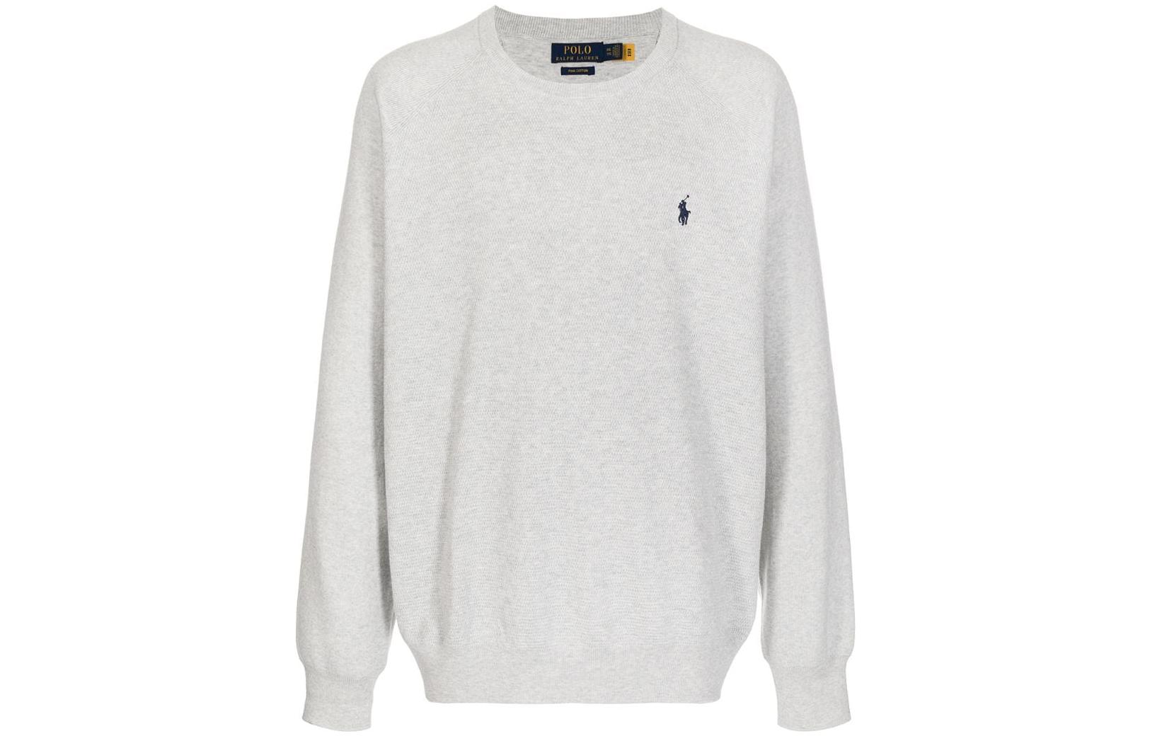 Ralph Lauren FW22 Polo Pony Logo Loose Fit Crewneck Sweatshirt White Mens 710857753002grey