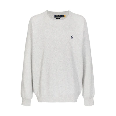 Ralph Lauren FW22 Polo Pony Logo Loose Fit Crewneck Sweatshirt White Mens 710857753002grey