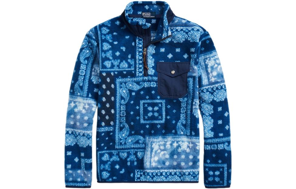 Ralph Lauren FW22 Print Half-Zip High-Neck Sweatshirt Blue MNPOKNI16822207-400