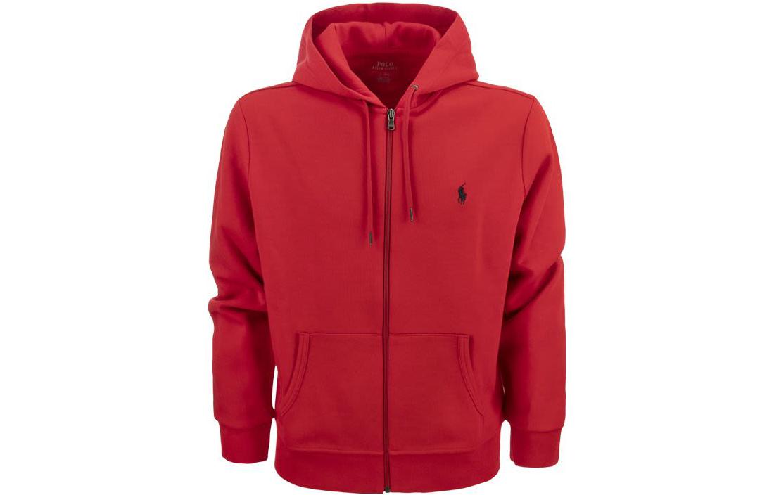 Ralph Lauren FW22 Red Embroidered Logo Hoodie Zip-Up Sweatshirt for Men 710881517-001