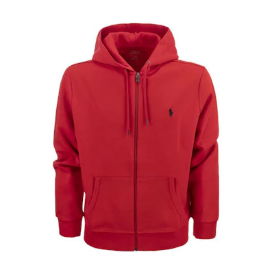 Ralph Lauren FW22 Red Embroidered Logo Hoodie Zip-Up Sweatshirt for Men 710881517-001