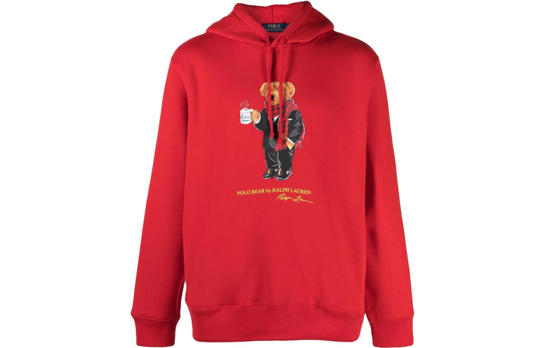 Ralph Lauren FW22 Red Hoodie with Logo and Bear Print 710892463-001