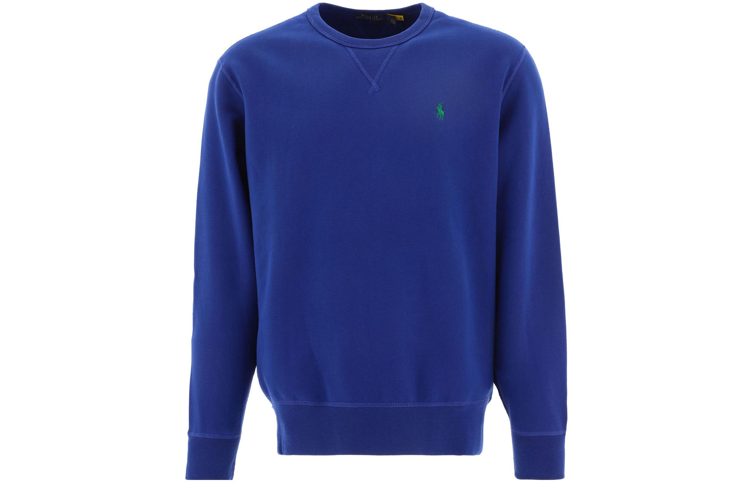 Ralph Lauren FW22 Solid Color Crewneck Pullover Sweatshirt Blue Mens 710766772036HARRISONBLUE