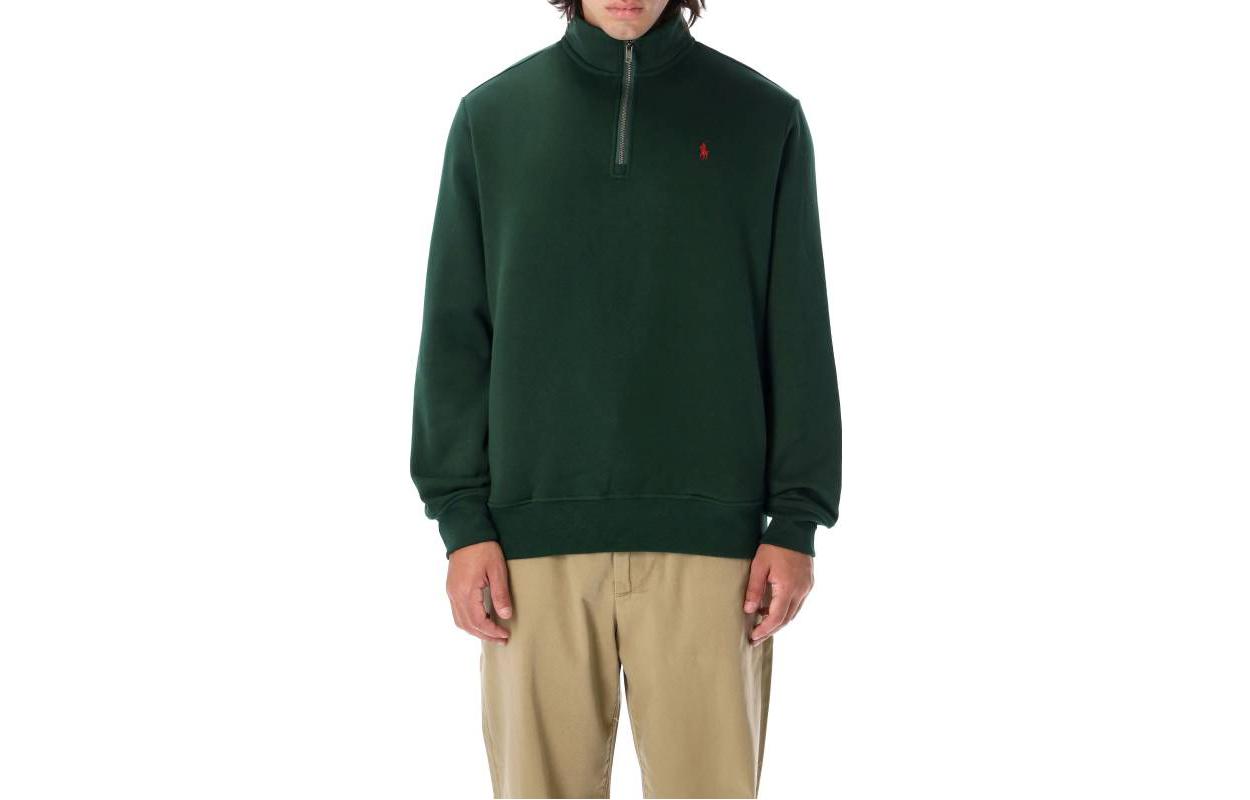 Ralph Lauren FW22 Solid Color Embroidered Logo Half-Zip Long Sleeve Sweatshirt Green 710849720-017