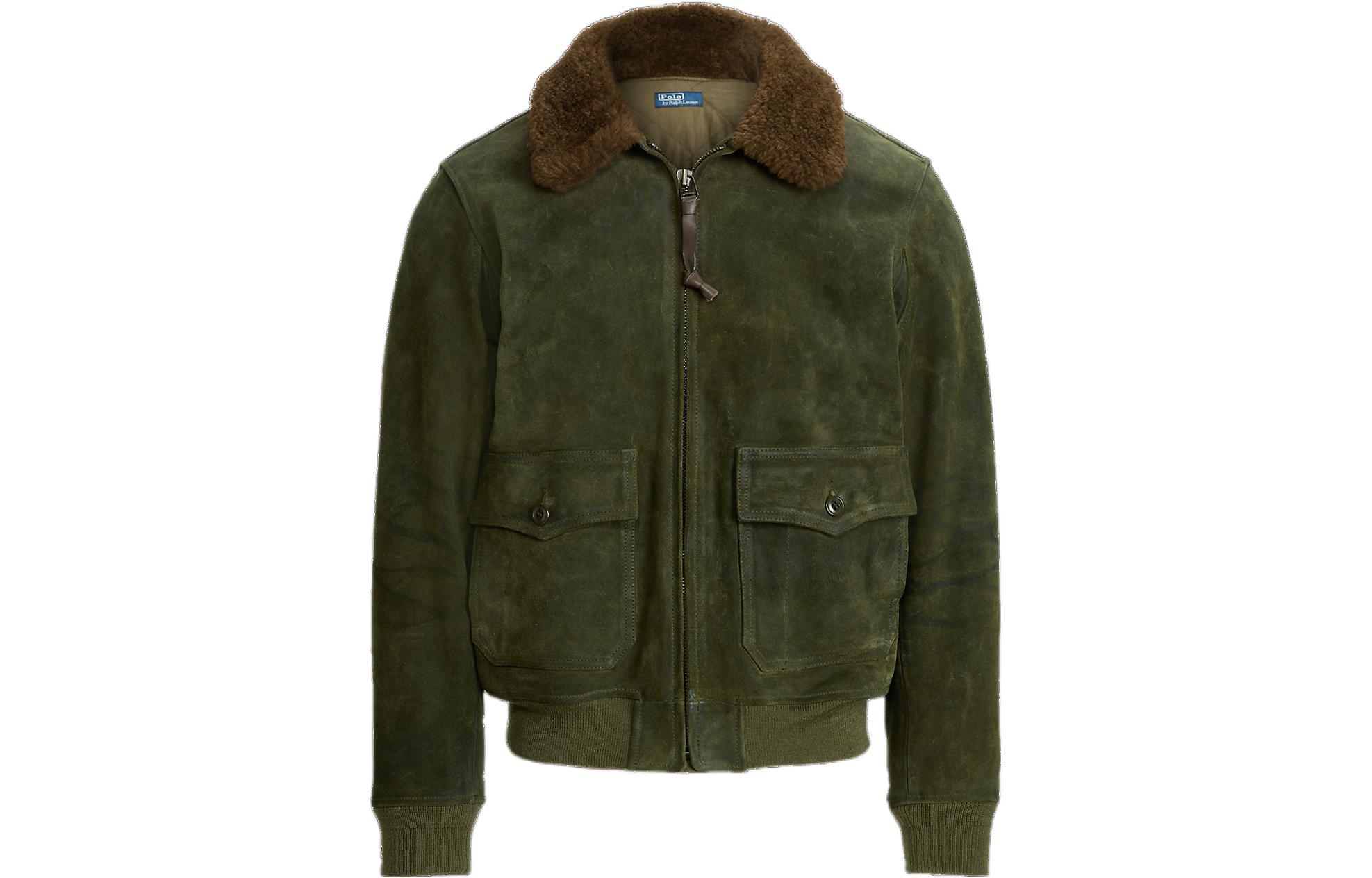 Ralph Lauren FW22 Solid Color Fur Collar Zip Jacket Green MNPOOTW16020987-301