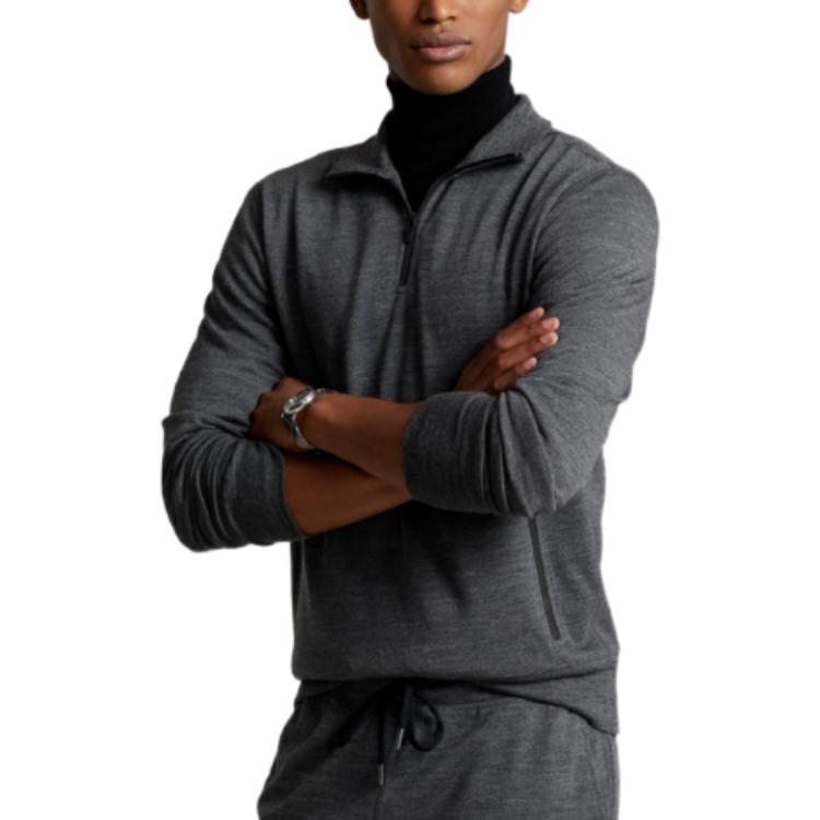 Ralph Lauren FW22 Solid Color Half-Zip Long Sleeve Sweatshirt Grey Mens MNPOKNI16822302-020 圖 4