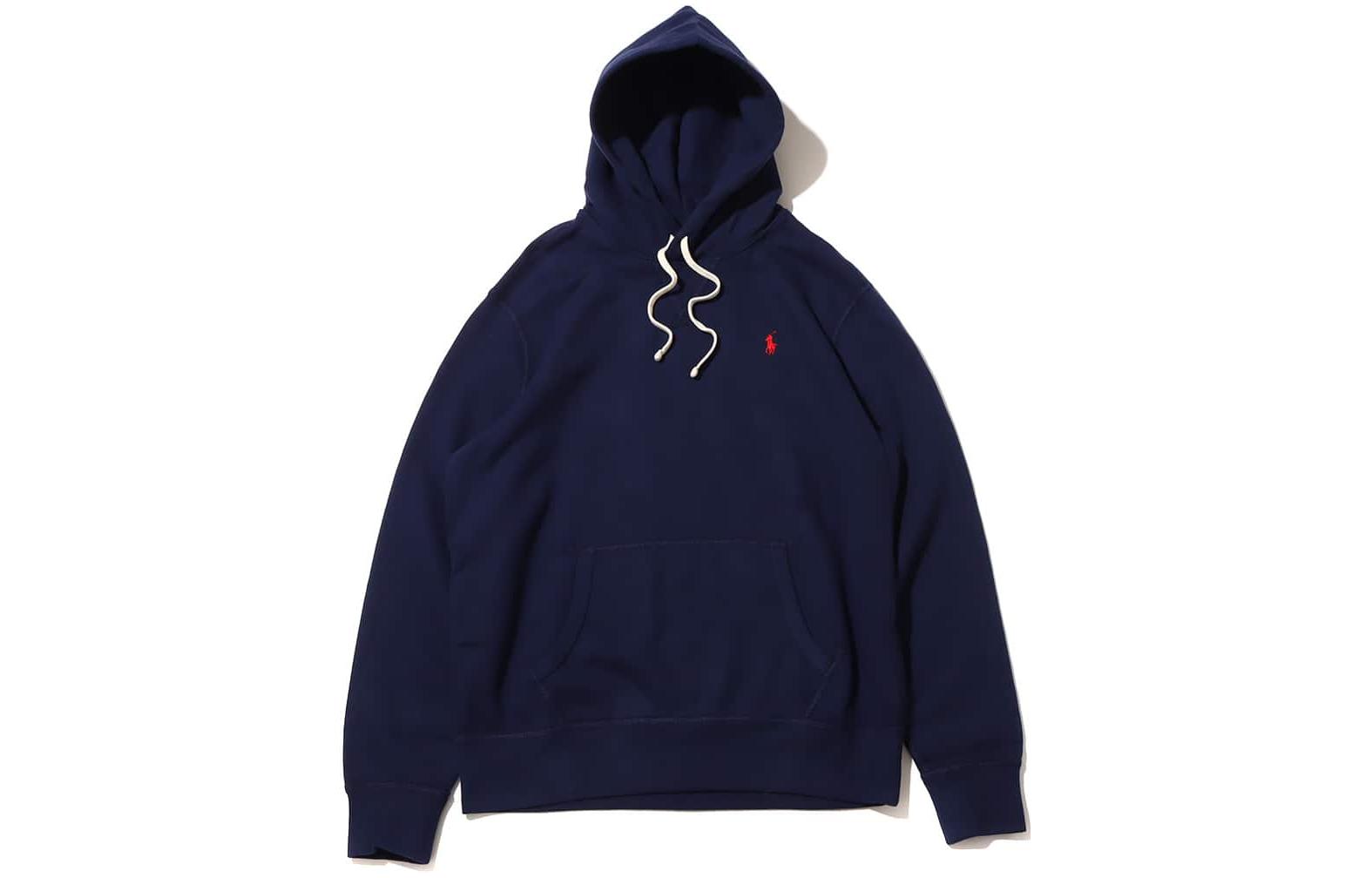 Ralph Lauren FW22 Solid Drawstring Hoodie Dark Blue Long Sleeve Pullover 16820271-410