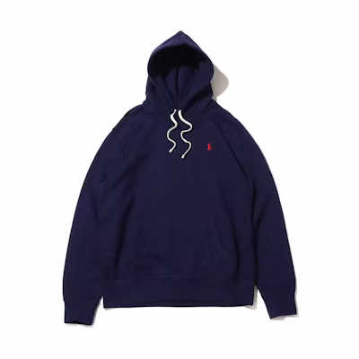 Ralph Lauren FW22 Solid Drawstring Hoodie Dark Blue Long Sleeve Pullover 16820271-410