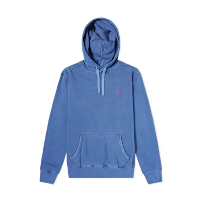 Ralph Lauren FW22 Solid Logo Embroidered Blue Hoodie Pullover for Men 710793020-012