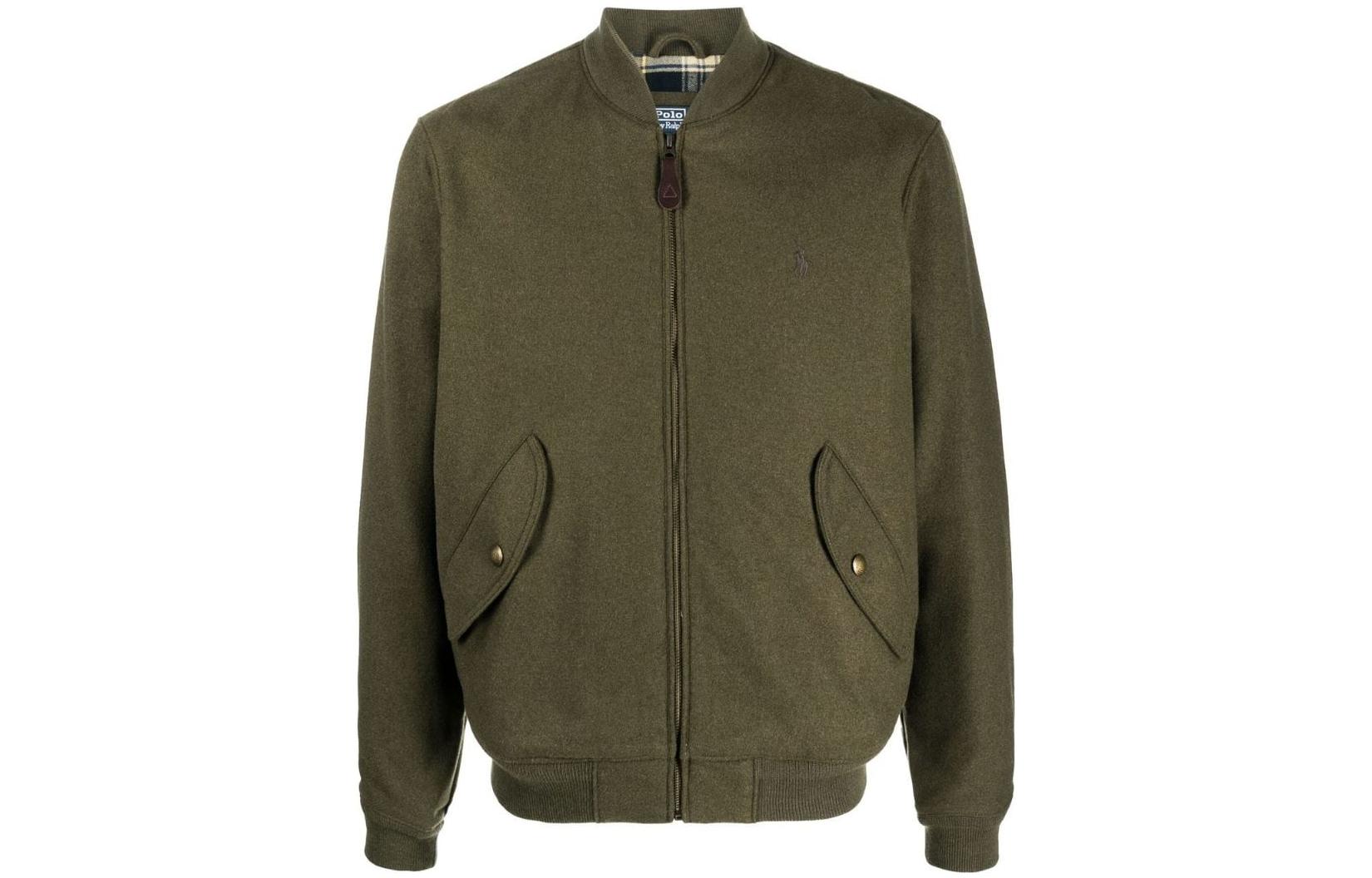 Ralph Lauren FW22 Solid Logo Embroidered Bomber Jacket Deep Green 710876151-001