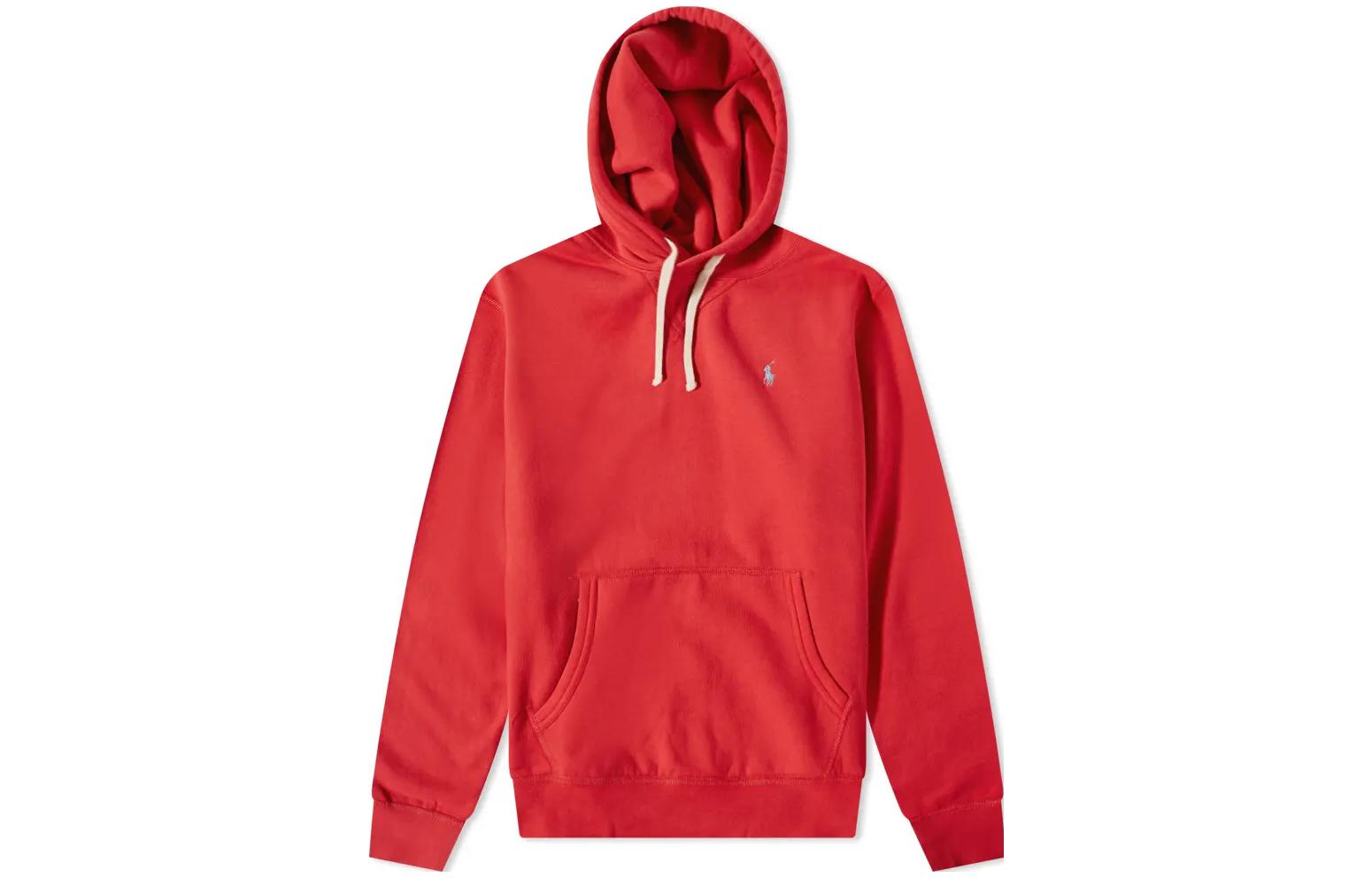 Ralph Lauren FW22 Solid Logo Embroidered Drawstring Hoodie Red 710766778-047