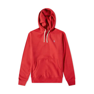 Ralph Lauren FW22 Solid Logo Embroidered Drawstring Hoodie Red 710766778-047