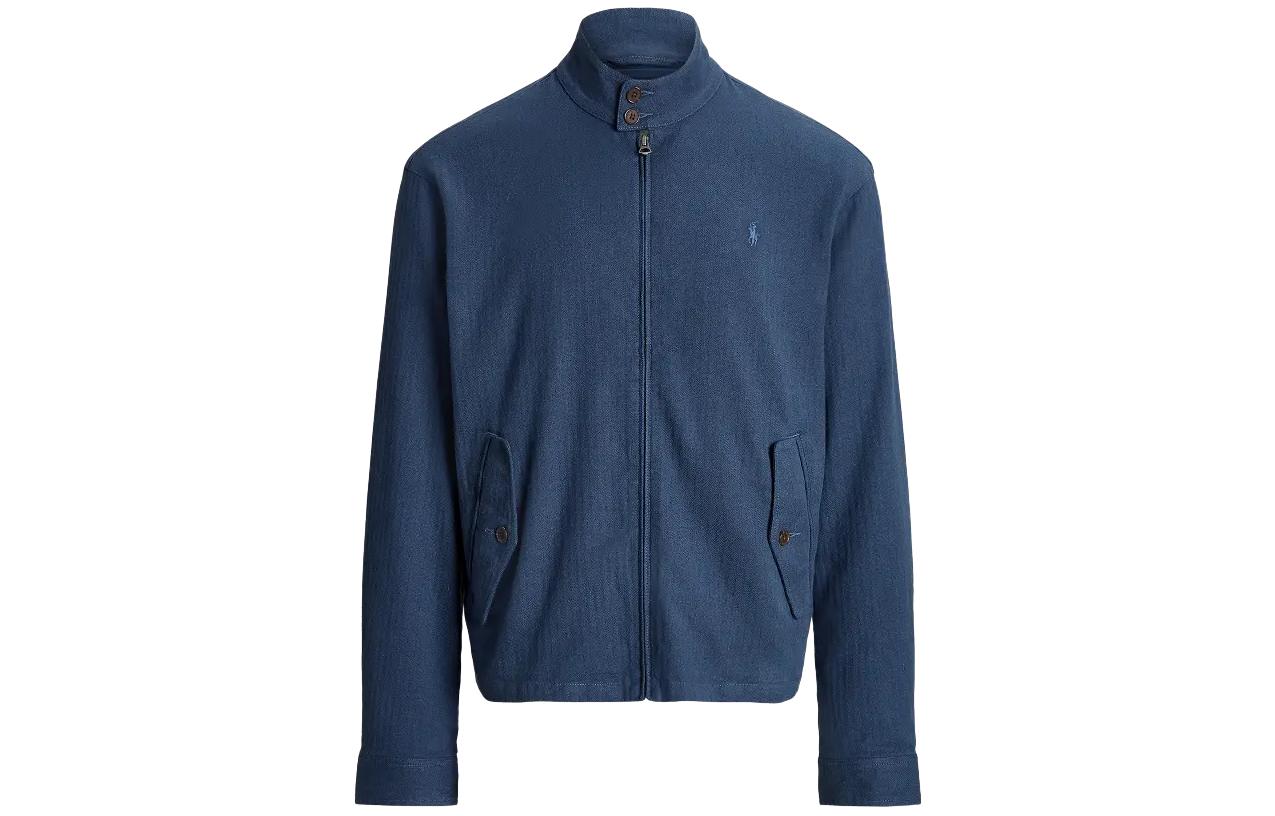 Ralph Lauren FW22 Solid Logo Embroidered Twill Stand Collar Jacket Navy Blue Men MNPOOTW16021079-410