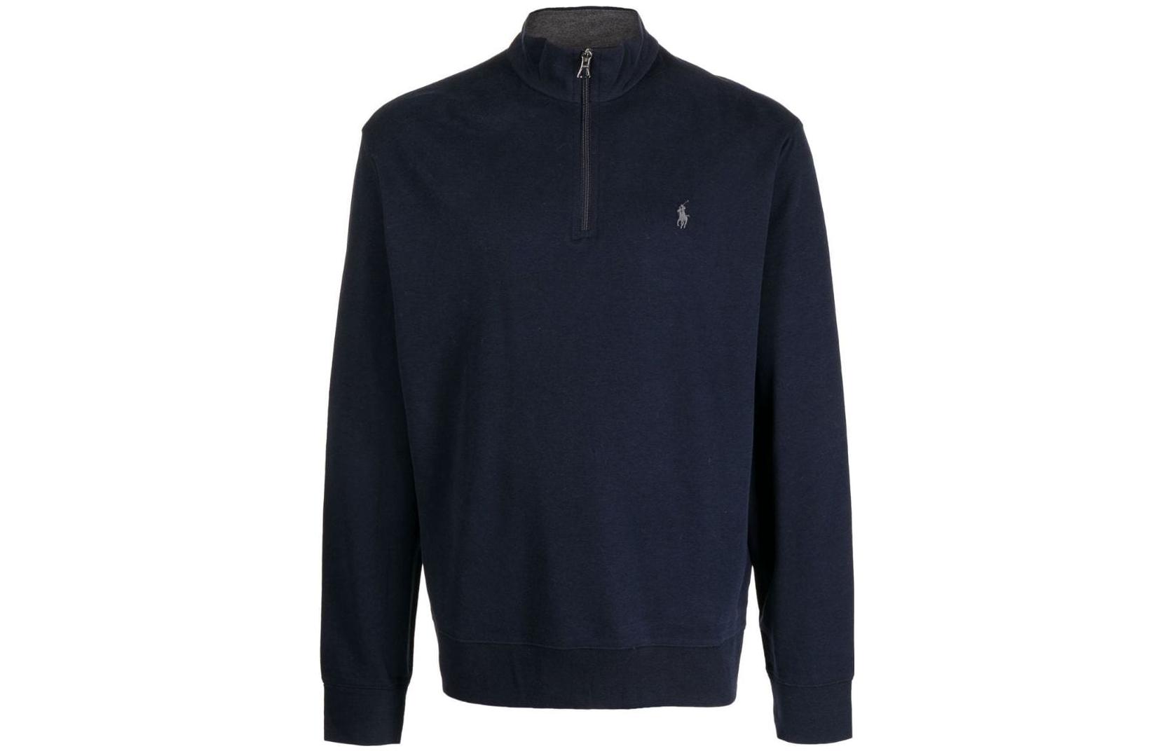 Ralph Lauren FW22 Solid Pony Embroidery Half-Zip Sweatshirt Navy Blue Men 710812963-003