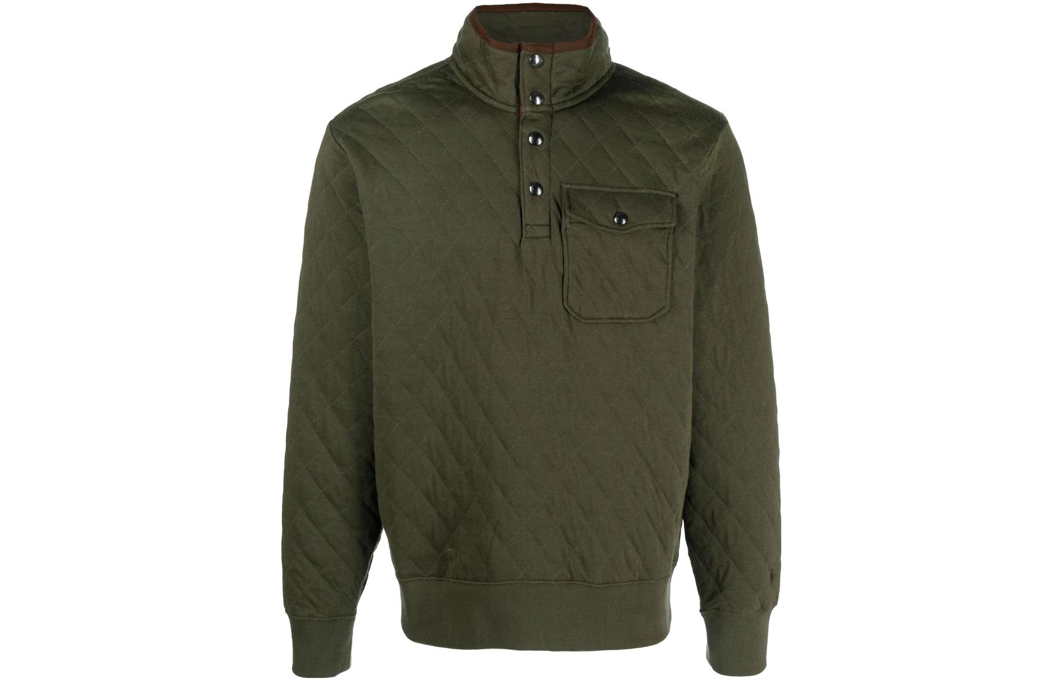 Ralph Lauren FW22 Solid Quilted Pullover Sweatshirt Green 710880322-002