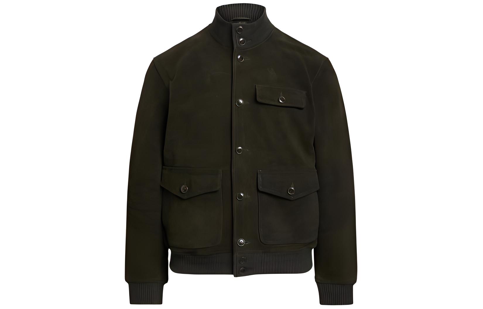 Ralph Lauren FW22 Solid Single-Breasted Stand Collar Biker Jacket Green MNPOOTW16020990-300