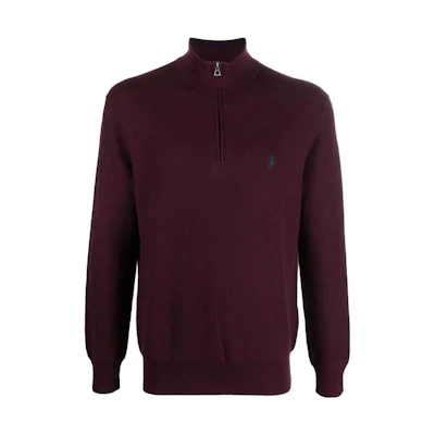 Ralph Lauren FW22 Solid Zip-High Collar Sweater Maroon 710888900-005