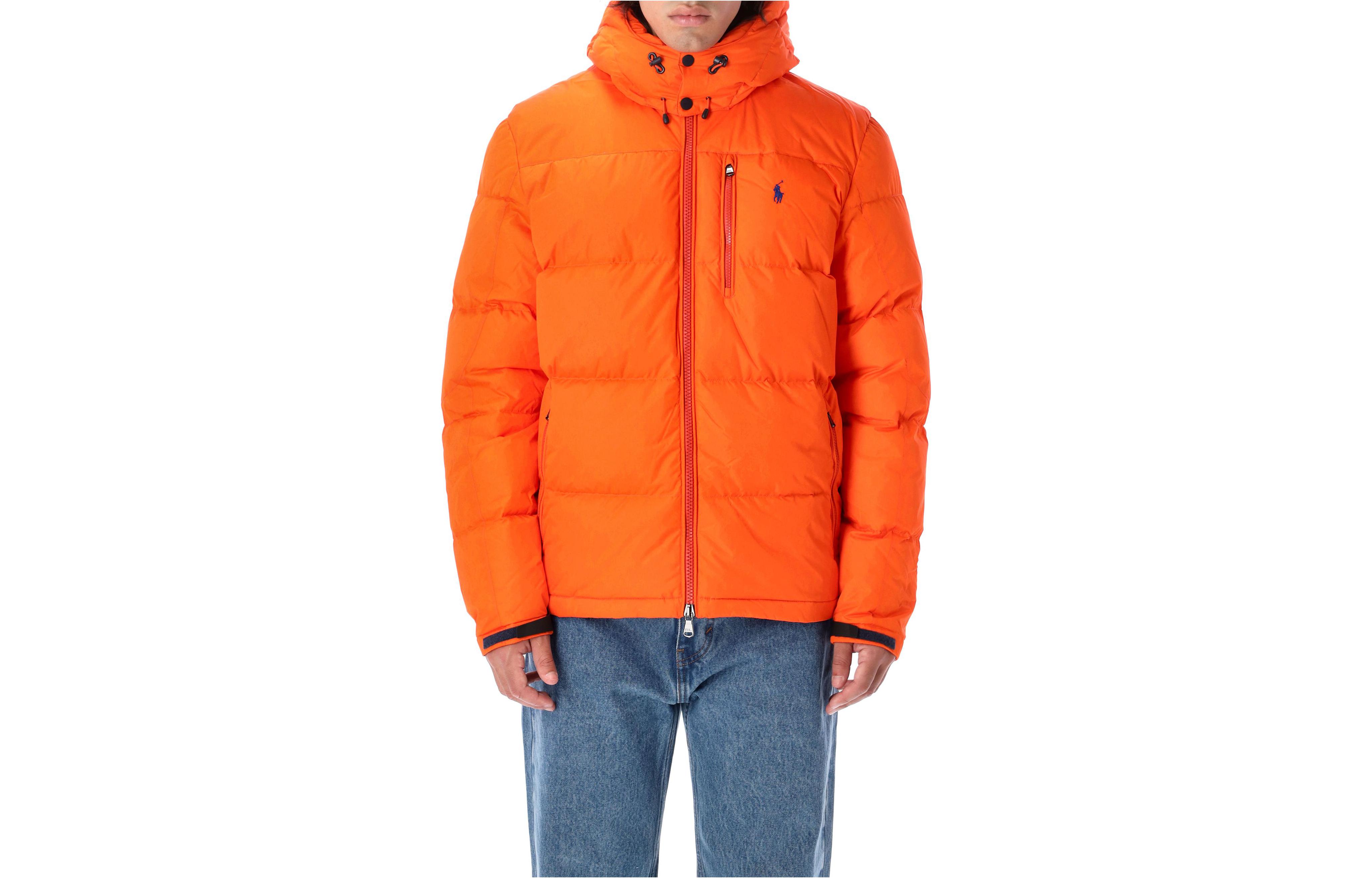 Ralph Lauren FW22 Solid Zip-Up Hooded Down Jacket Orange 710810936N012