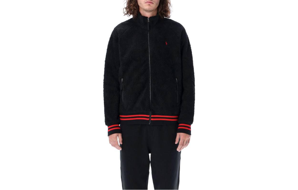 Ralph Lauren FW22 Striped Hem Zip-Up Jacket Black Fashion 710881759-001