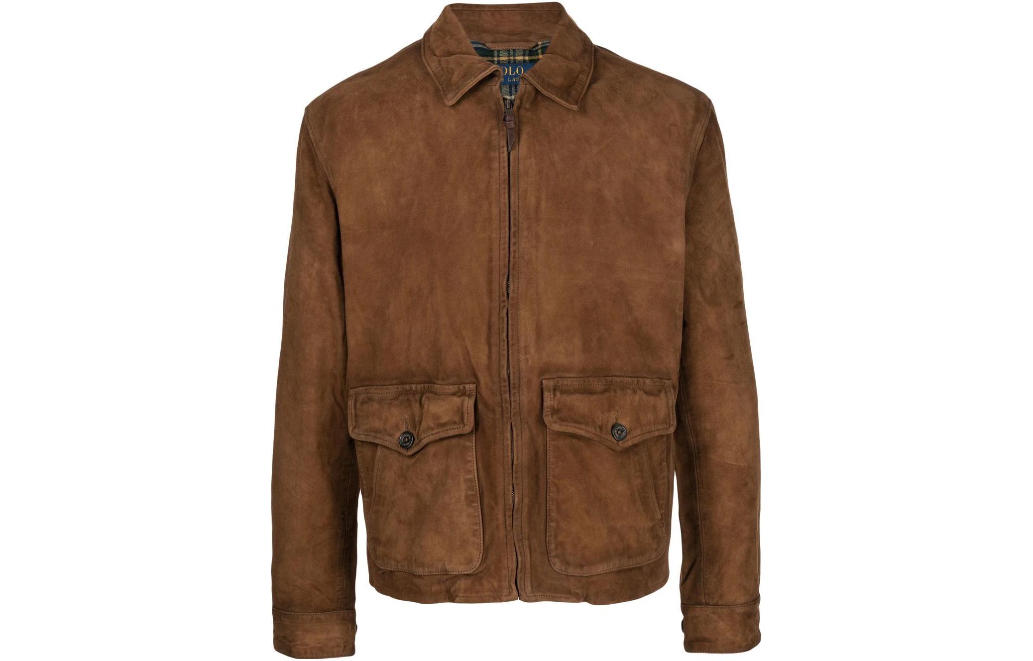 Ralph Lauren FW22 Suede Collared Long Sleeve Jacket Brown 710876603-001