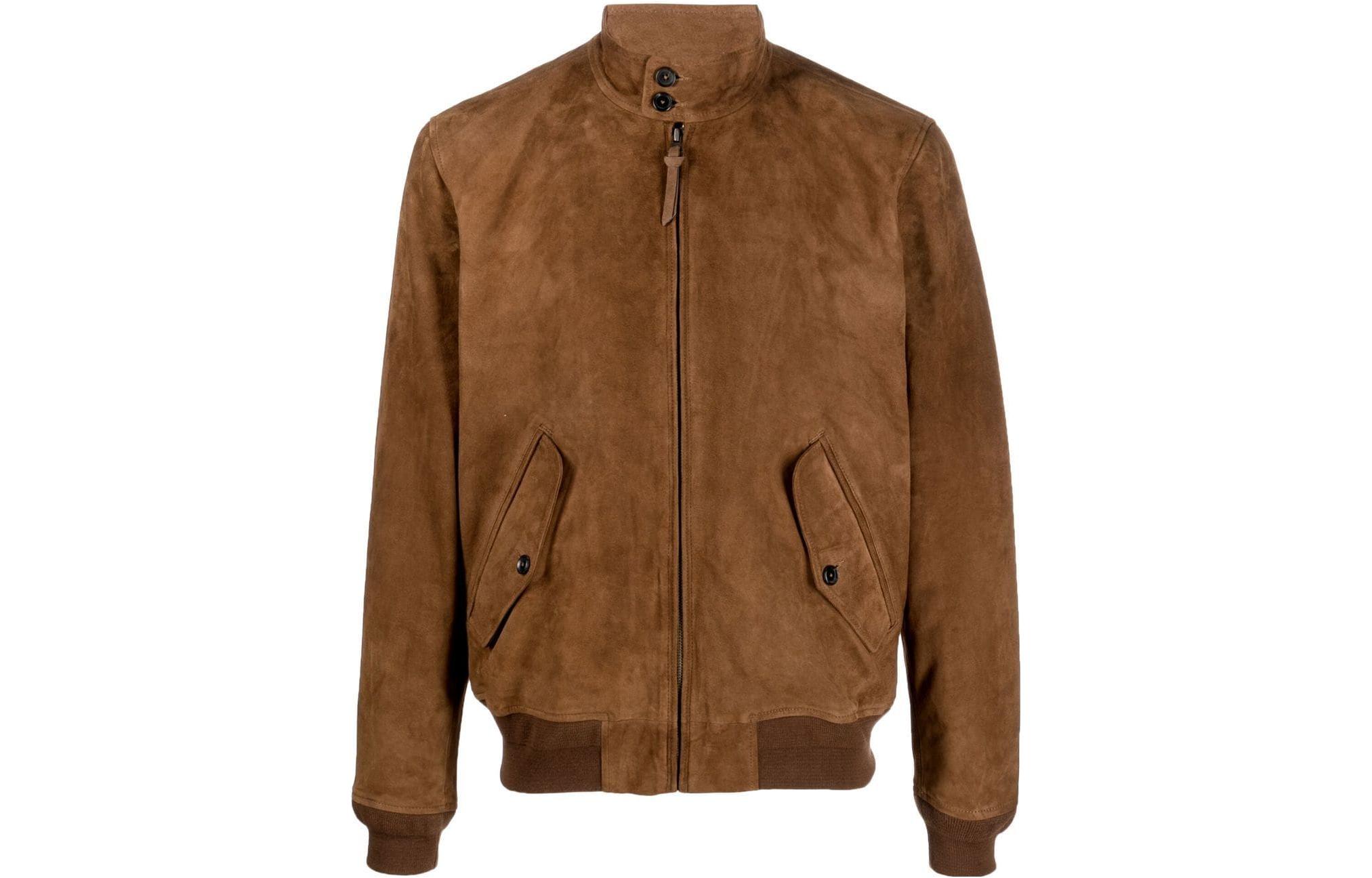 Ralph Lauren FW22 Suede Zip-Up Flight Jacket Brown Outerwear 710847049-006