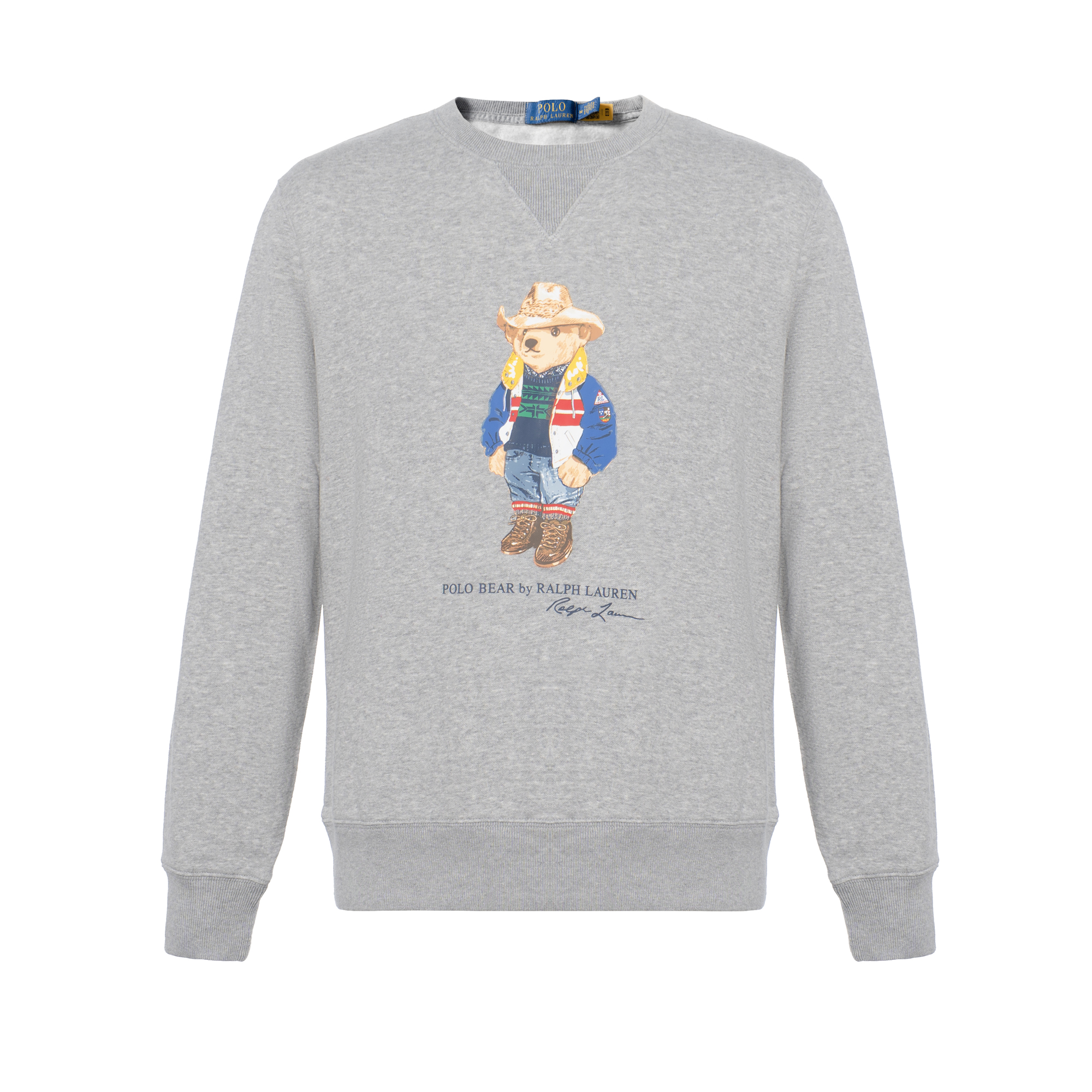 Ralph Lauren FW22 Teddy Bear Graphic Crewneck Sweatshirt Light Grey Mens 710853308-018