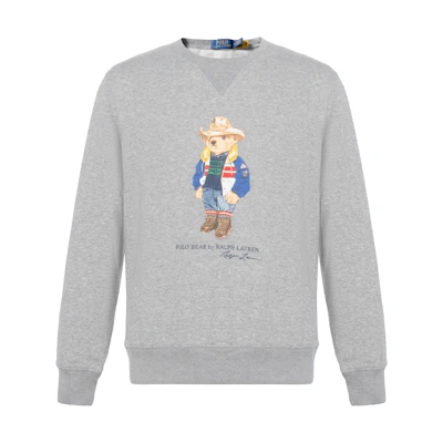 Ralph Lauren FW22 Teddy Bear Graphic Crewneck Sweatshirt Light Grey Mens 710853308-018
