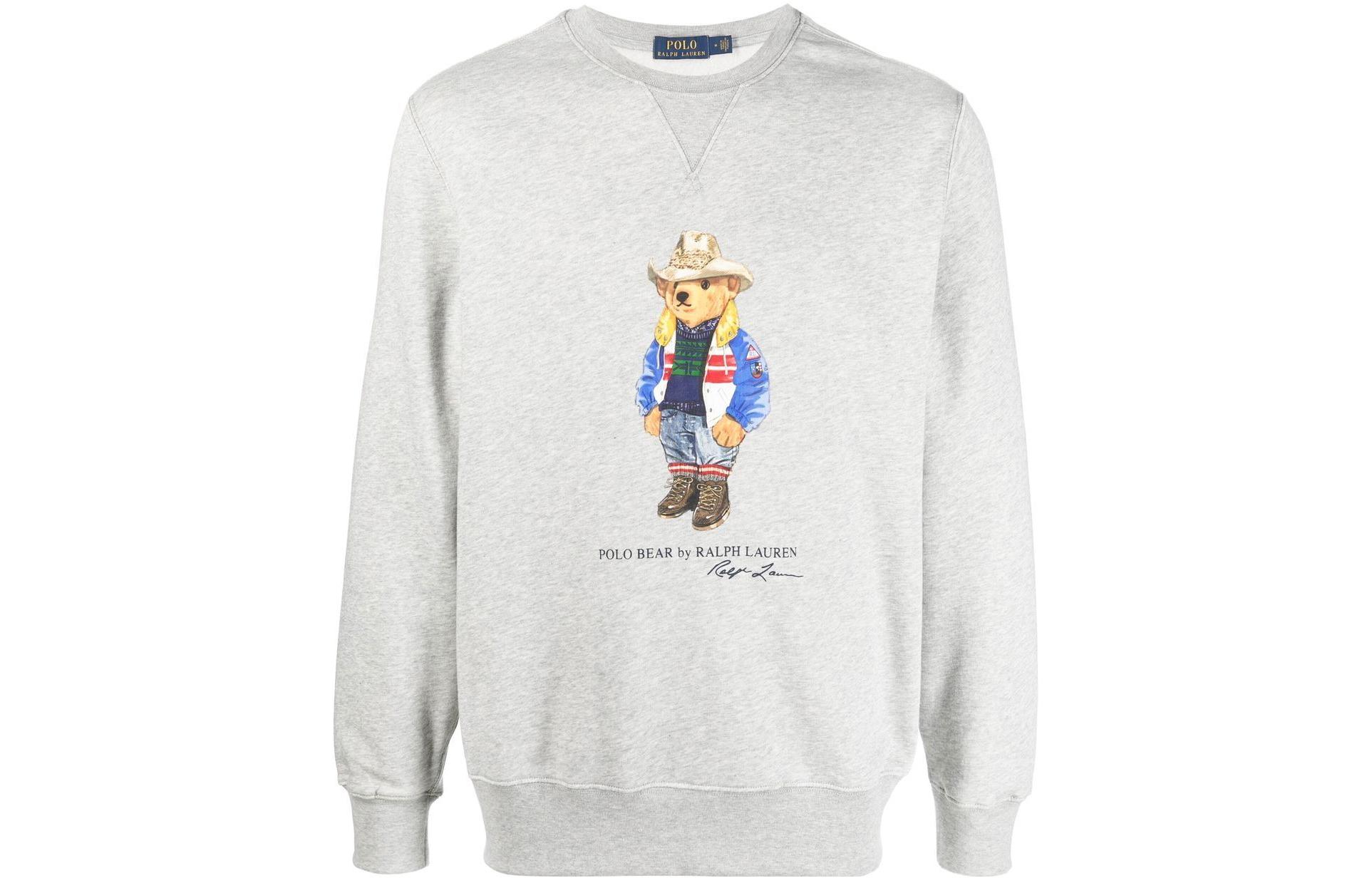 Ralph Lauren FW22 Teddy Bear Graphic Crewneck Sweatshirt Light Grey Mens 710853308-018 圖 2