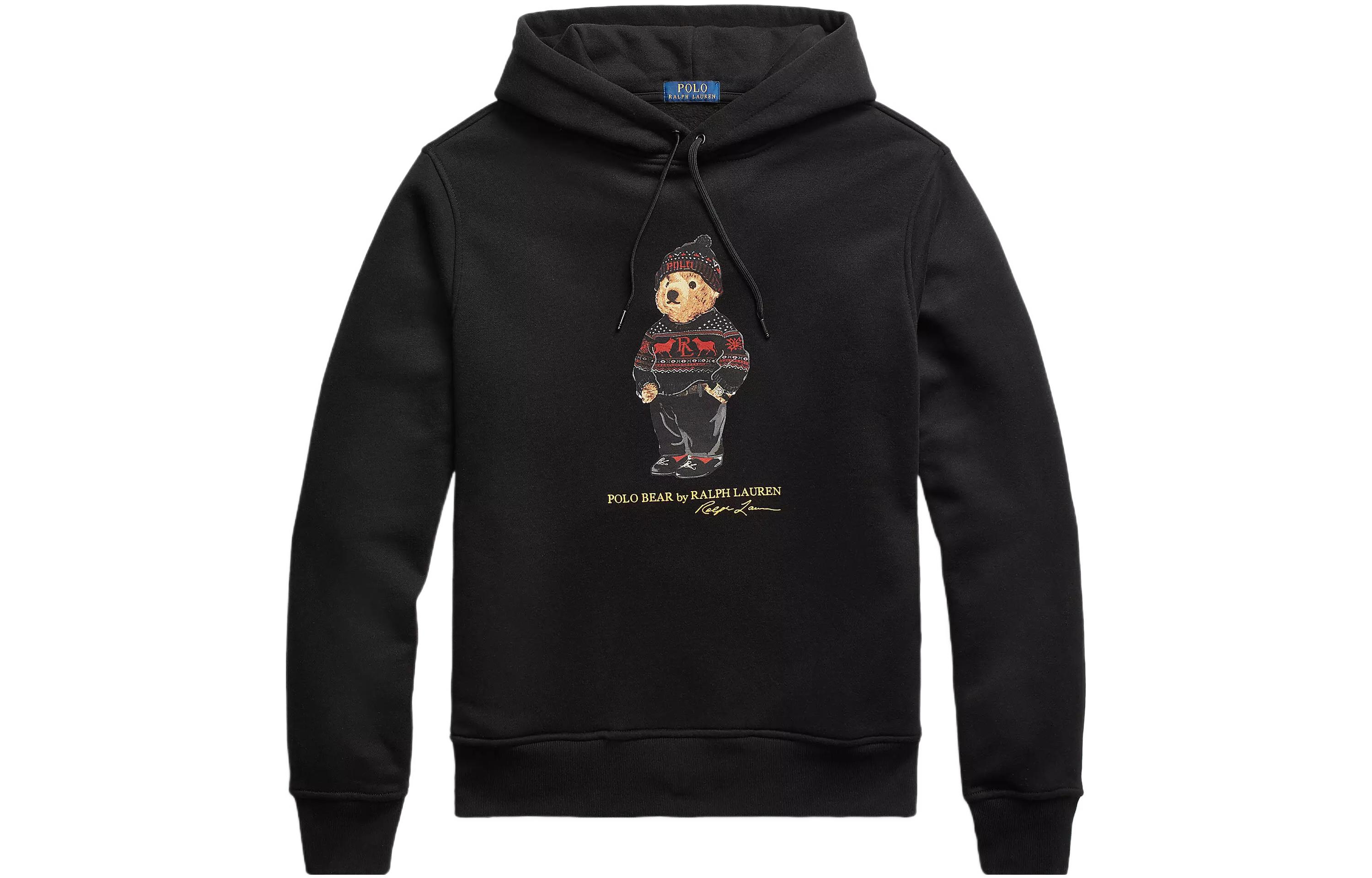 Ralph Lauren FW22 Teddy Bear Print Hoodie Black Pullover 710828374-001