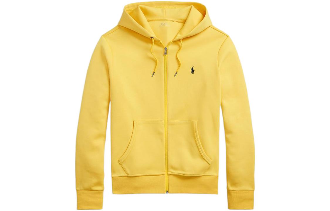Ralph Lauren FW22 Yellow Solid Embroidered Hoodie Zip-Up Sweatshirt 710881517004