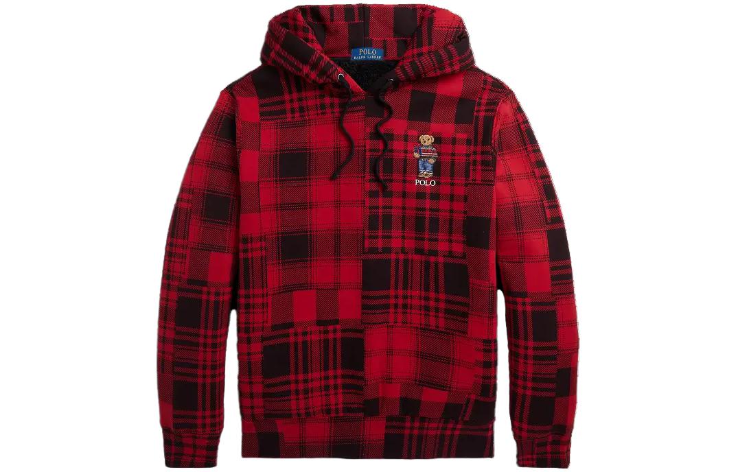 Ralph Lauren FW23 Bear Plaid Fleece Hoodie Red - Relaxed Fit MNPOKNI16823-219