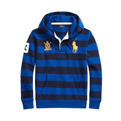 Ralph Lauren FW23 Big Pony Striped Fleece Hoodie Blue - Striped Logo Sweatshirt MNPOKNI16823-121