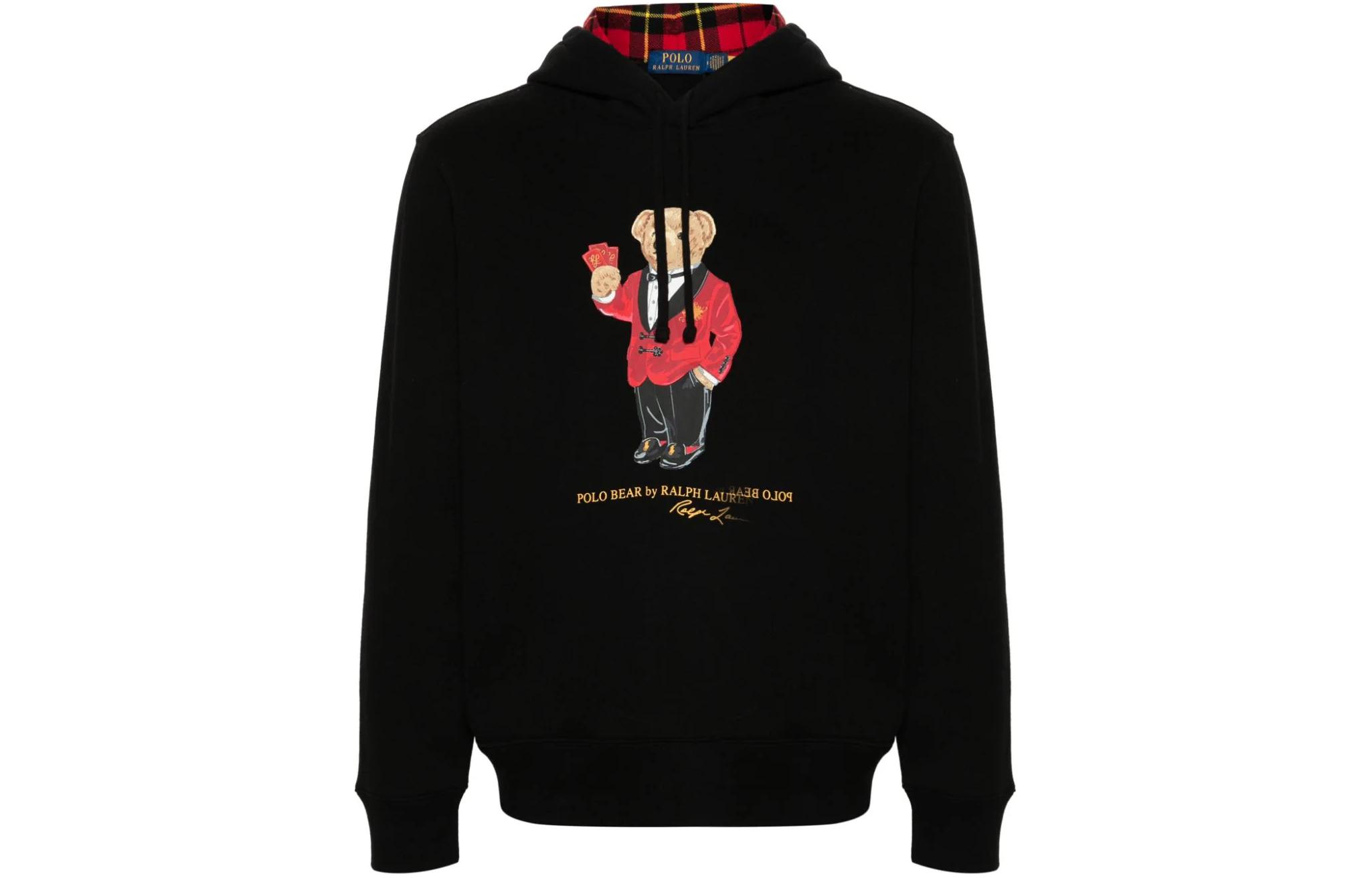 Ralph Lauren FW23 Black Bear Logo Loose Fit Hoodie 710926120-001