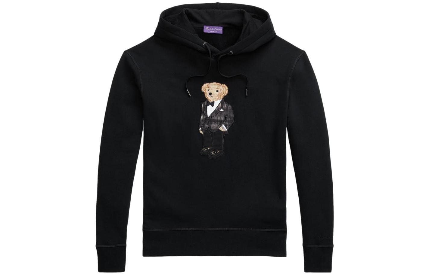 Ralph Lauren FW23 Black Hoodie with Polo Bear Graphic Print 790915176-001