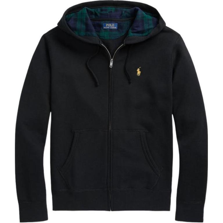 Ralph Lauren FW23 Black Solid Logo Embroidered Zip Hoodie for Men 710853207-001