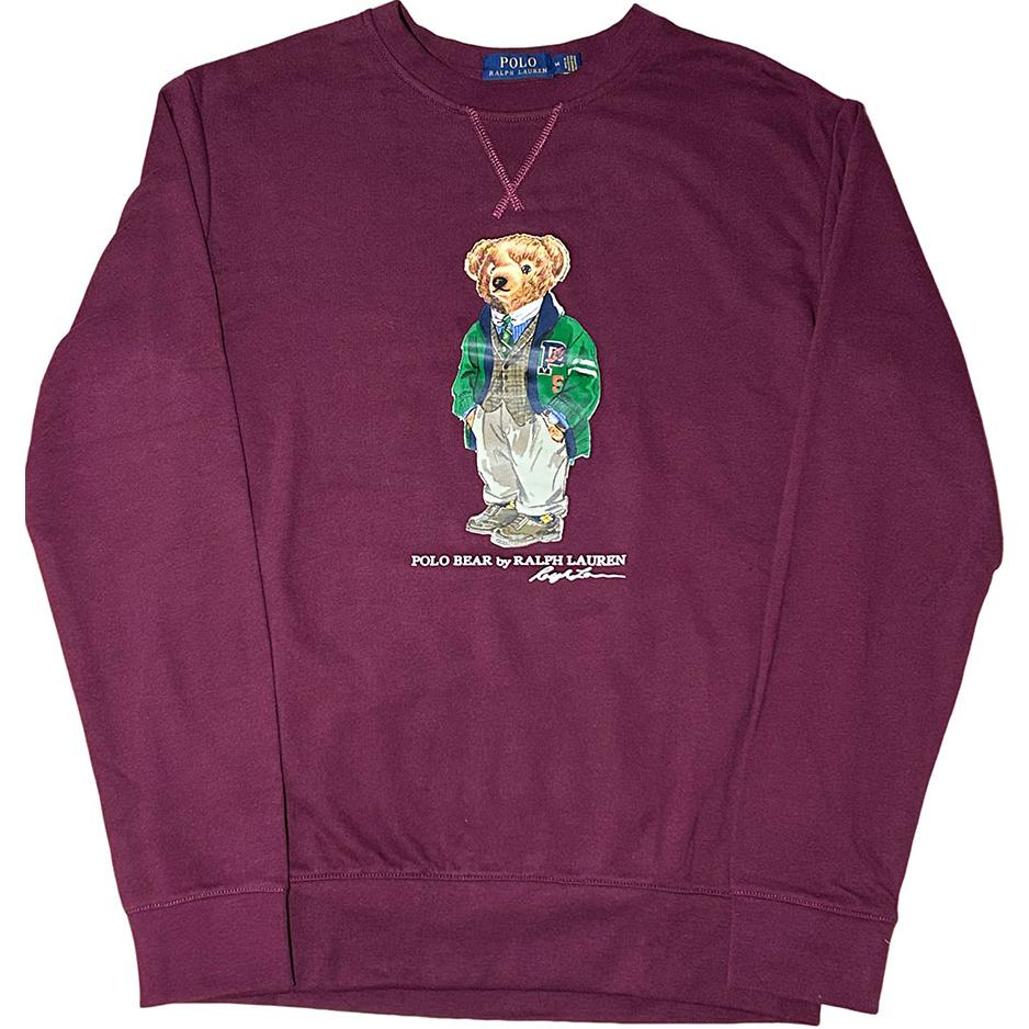 Ralph Lauren FW23 Burgundy Crewneck Sweatshirt with Bear Embroidery MNPOKNI16810694-B46