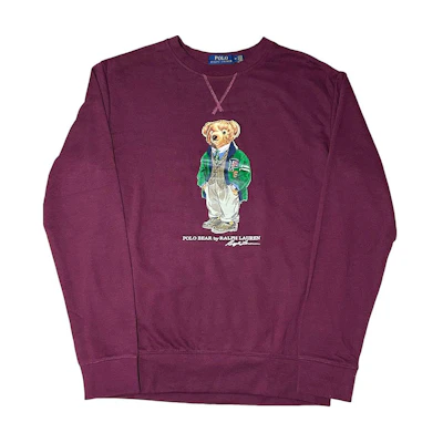 Ralph Lauren FW23 Burgundy Crewneck Sweatshirt with Bear Embroidery MNPOKNI16810694-B46