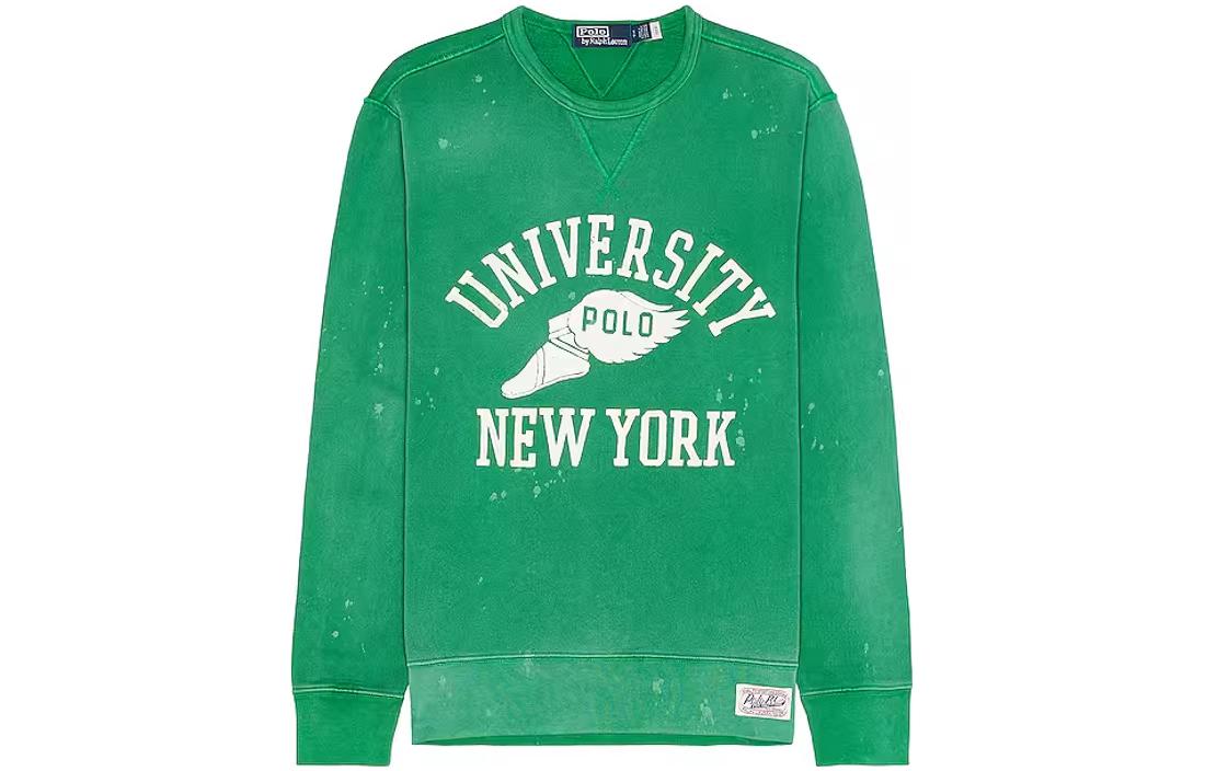 Ralph Lauren FW23 Colorblock Letter Print Crewneck Sweatshirt Green 710918086-001