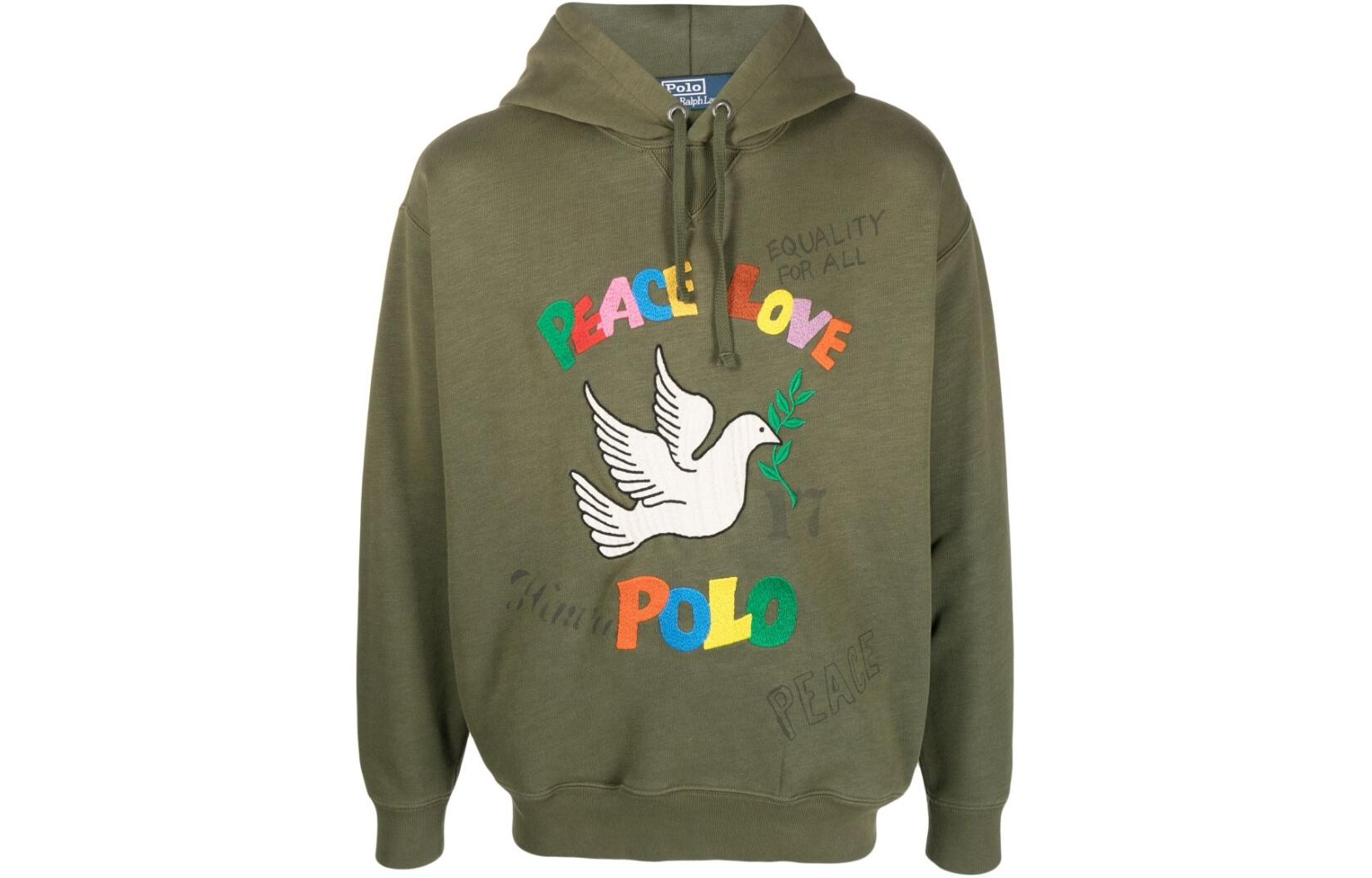 Ralph Lauren FW23 Embroidered Dove Lettering Hoodie Green Loose Fit 710904460-001